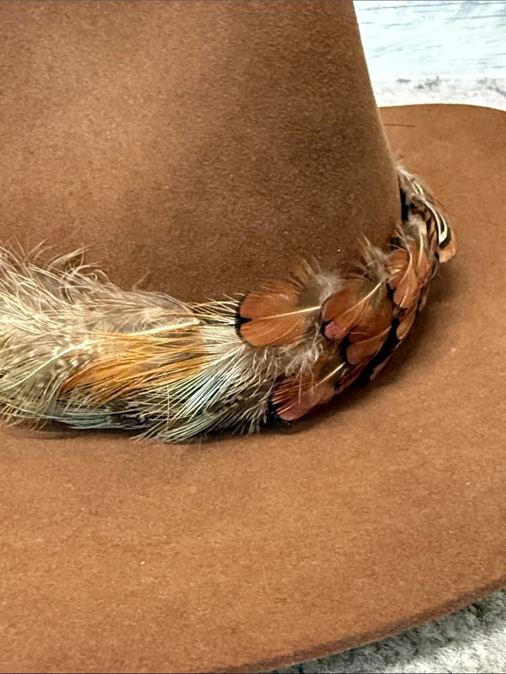 Brown Felt Polo Ralph Lauren Brittany Ltd Western Hat with Feather Band